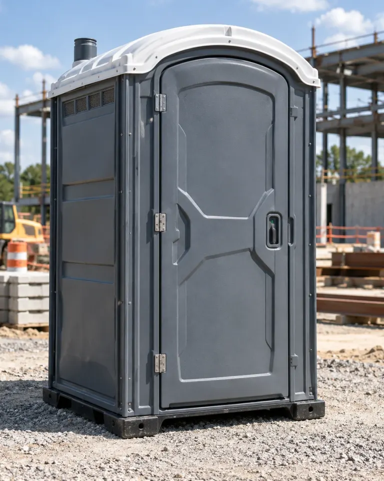 Portable restroom on a construction site